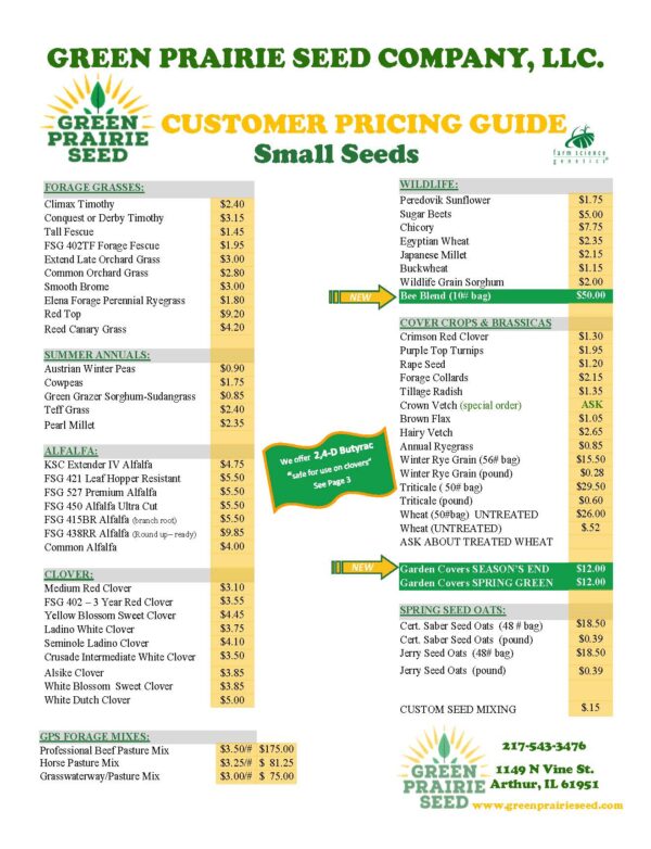 Customer Pricing Guide - Green Prairie Seed